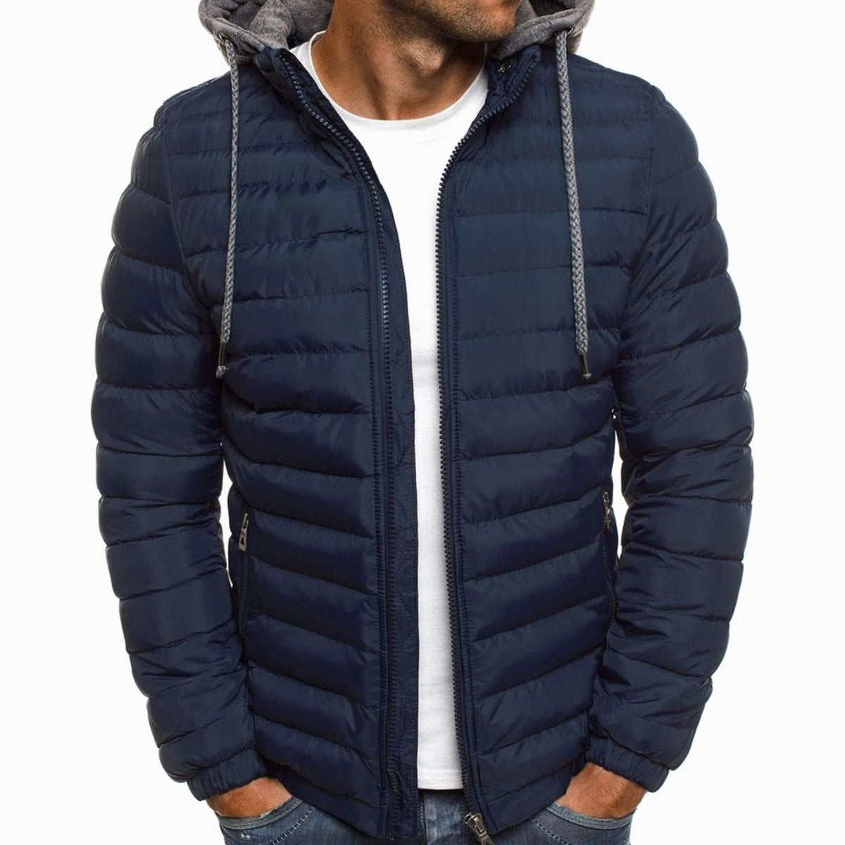 Chaqueta acolchada ligera con capucha para hombre