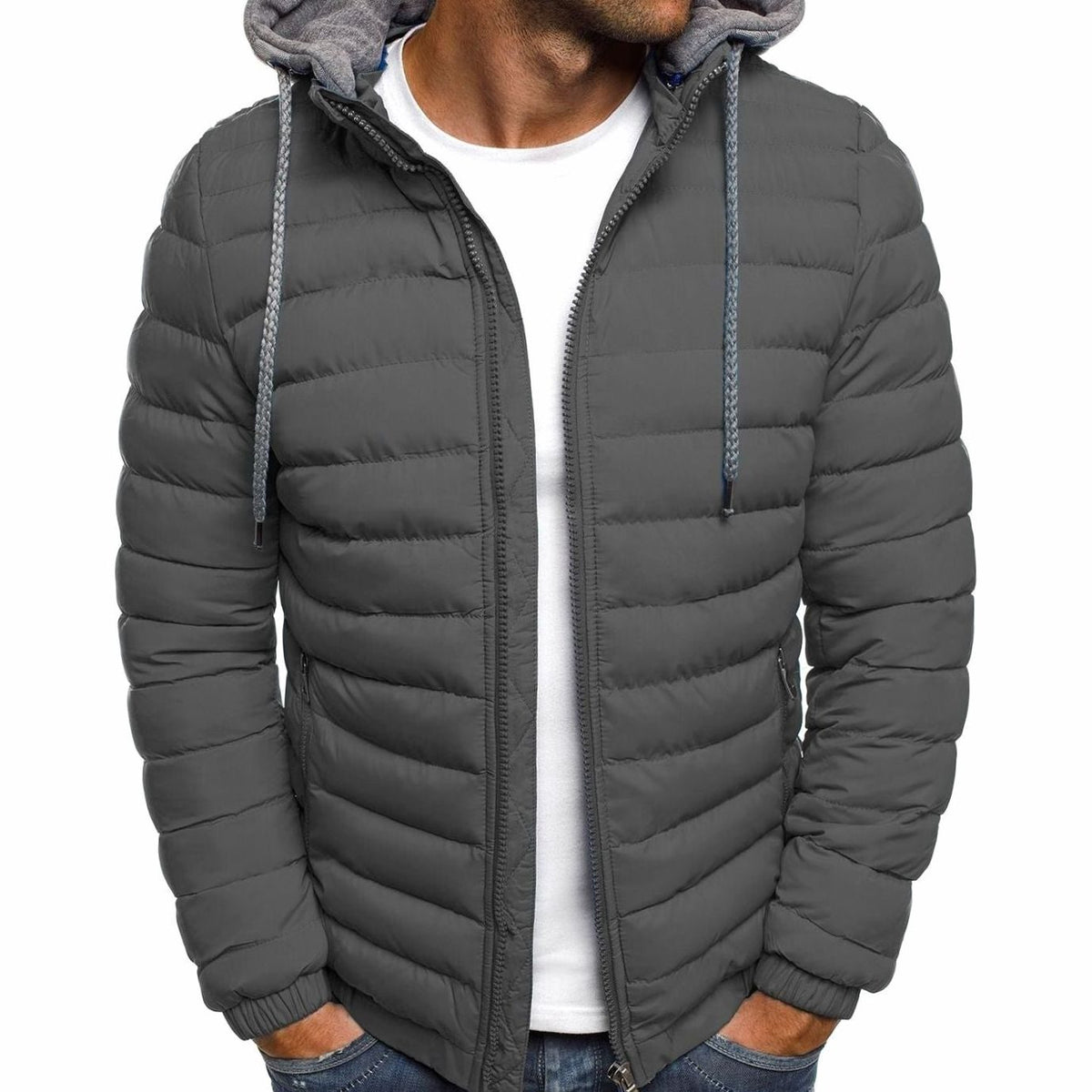 Chaqueta acolchada ligera con capucha para hombre