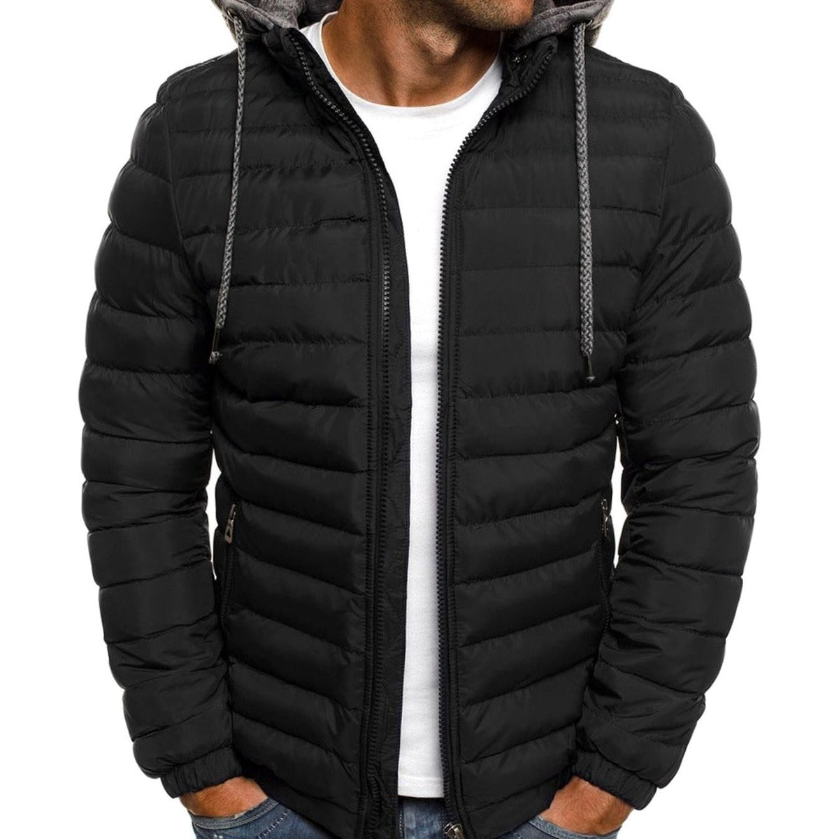 Chaqueta acolchada ligera con capucha para hombre