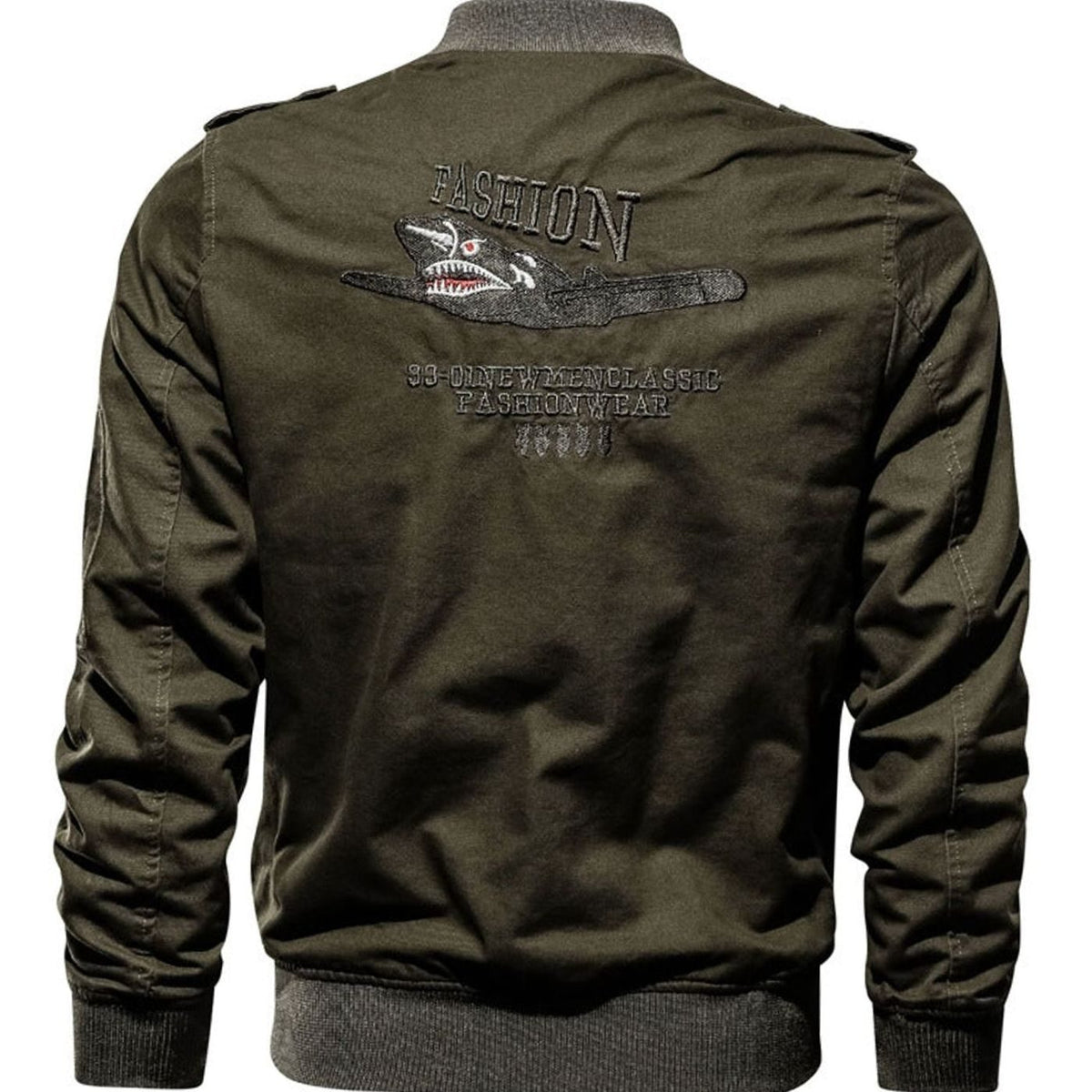 Chaqueta bomber para hombre, con parches militares y cremallera