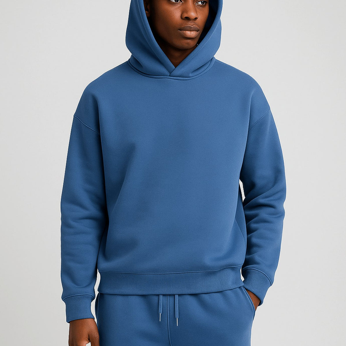 Conjunto de chándal para hombre, con sudadera con capucha extragrande y pantalones jogger, azul acero