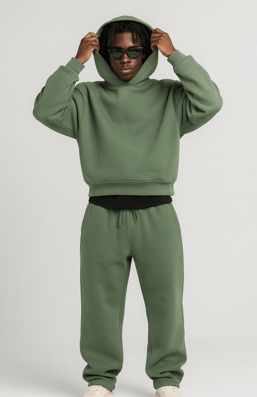 Conjunto de chándal para hombre, con sudadera con capucha extragrande y pantalones jogger, azul acero