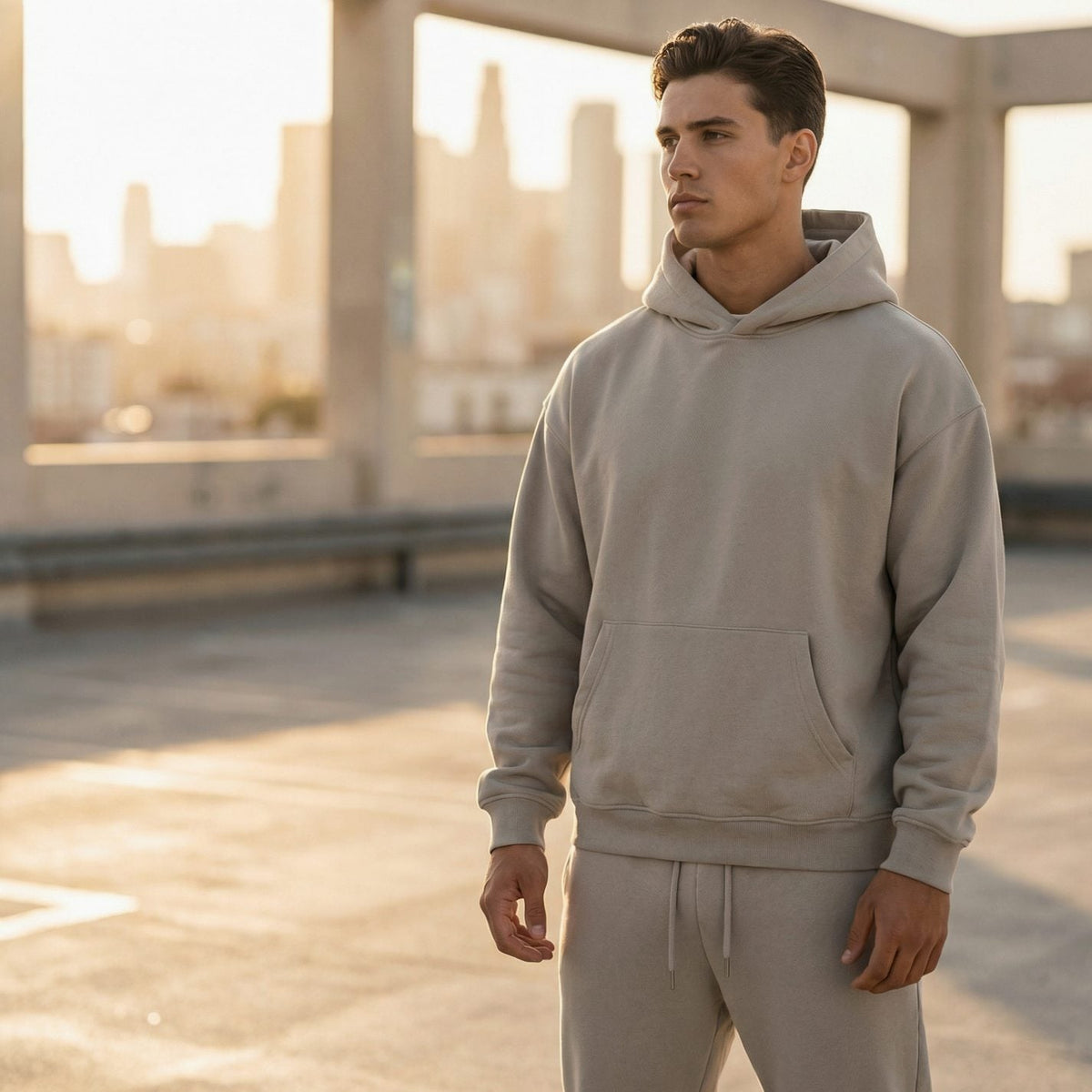Conjunto de chándal para hombre, con sudadera con capucha extragrande y pantalones jogger, azul acero