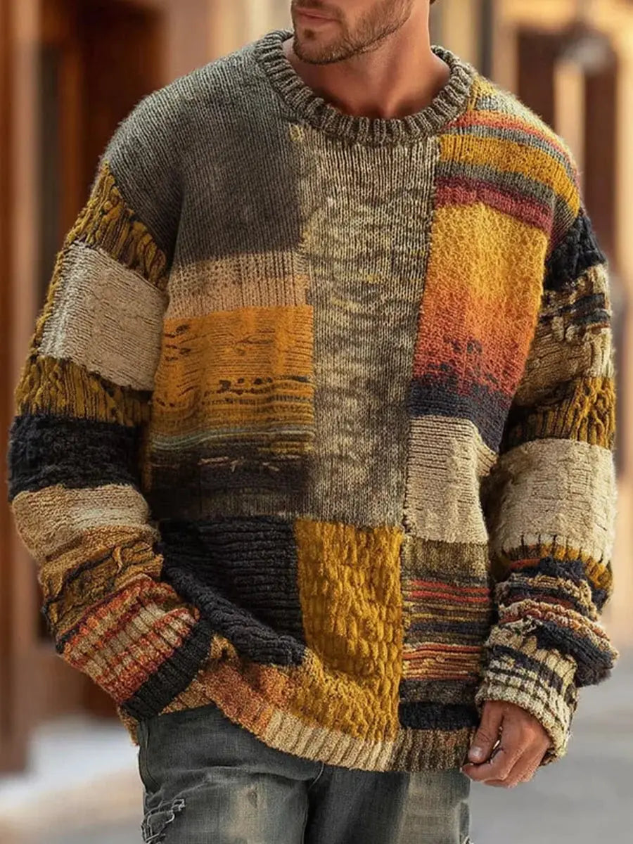 Jersey de punto grueso para hombre, con diseño patchwork de bloques de color