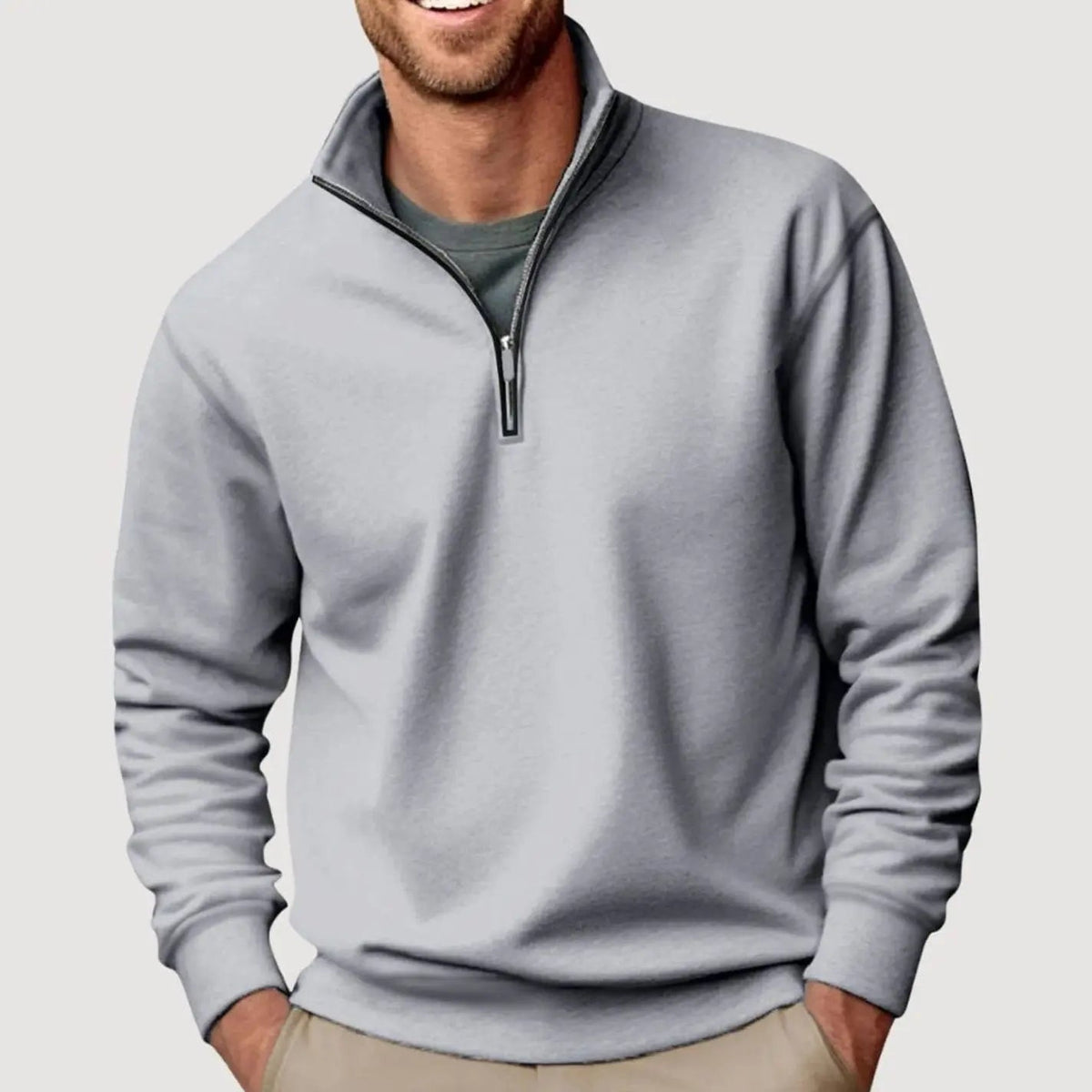 Sudadera de cuello alto para hombre, con cierre de un cuarto y cremallera, de corte holgado e informal
