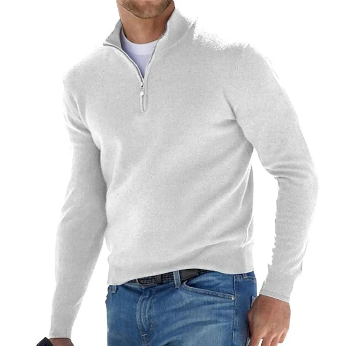 Jersey de punto acanalado para hombre, con cierre de medio cuarto y cremallera