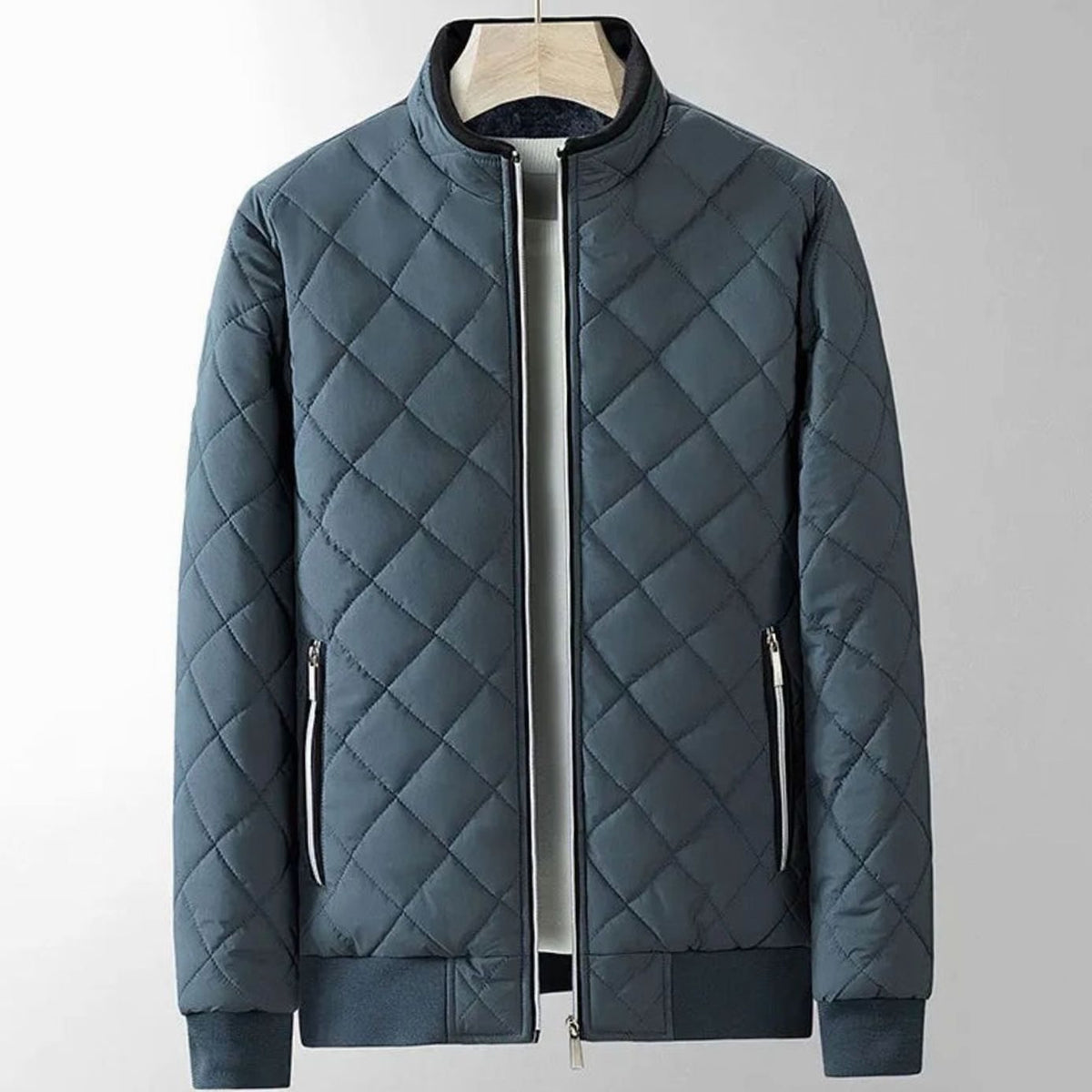 Chaqueta bomber acolchada para hombre, con costuras de rombos y cremallera