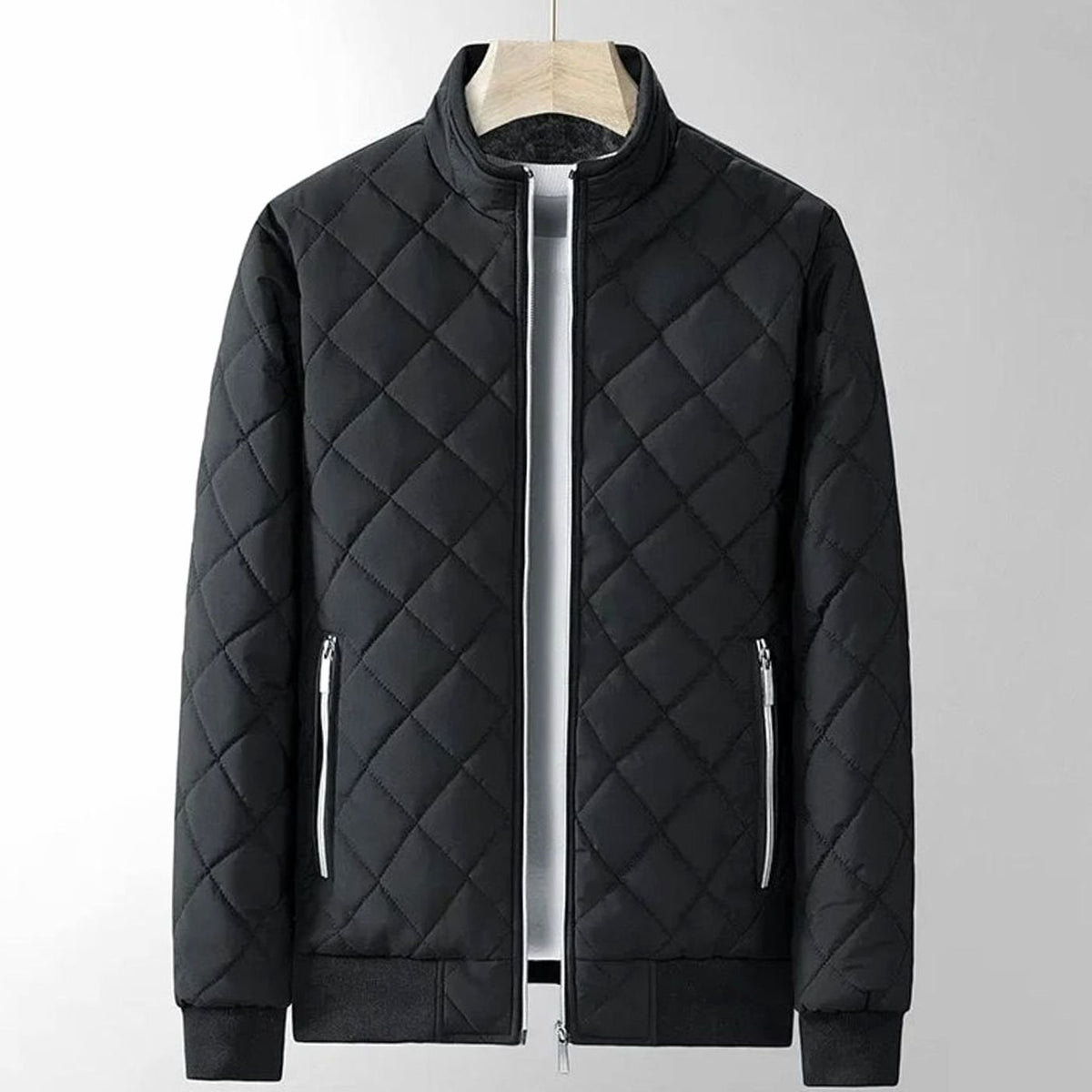 Chaqueta bomber acolchada para hombre, con costuras de rombos y cremallera