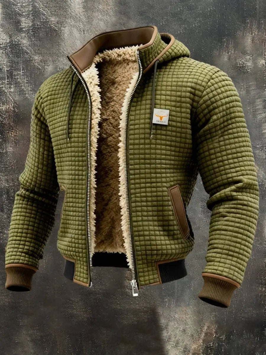 Abrigo acolchado de invierno para hombre, con forro de felpa, capucha y cremallera
