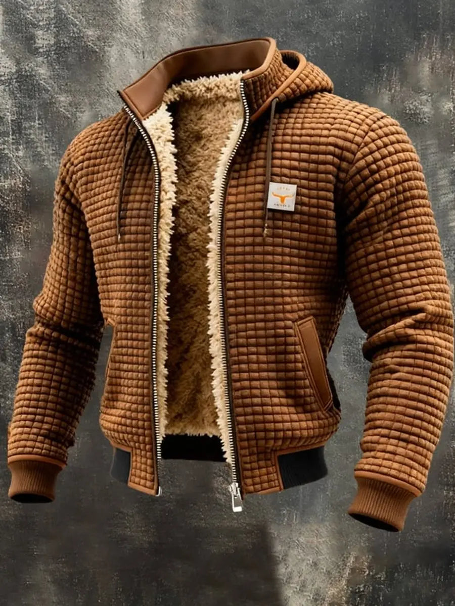 Abrigo acolchado de invierno para hombre, con forro de felpa, capucha y cremallera