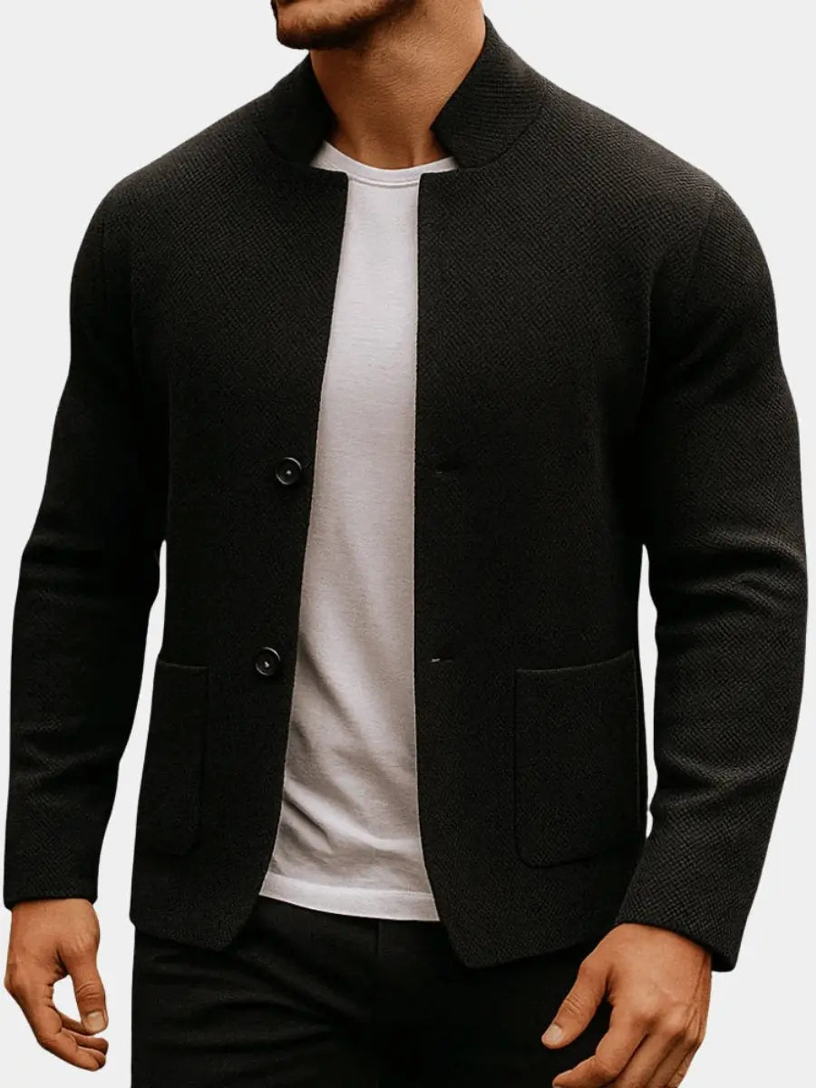 Chaqueta acolchada tipo blazer para hombre, con textura de punto, cuello mao y botones