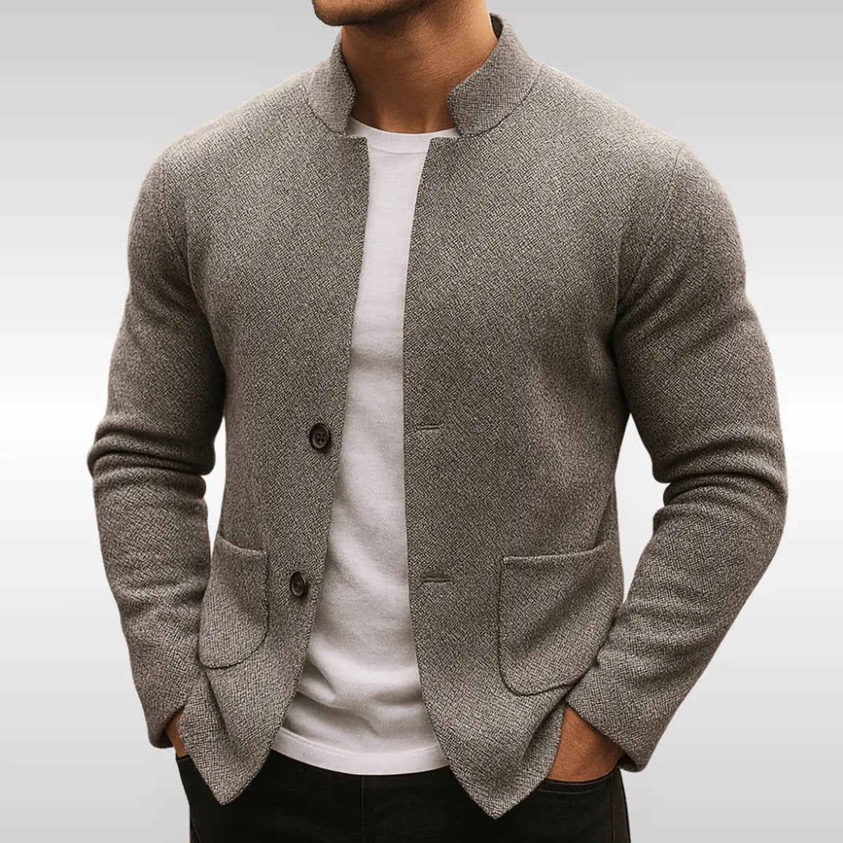 Chaqueta acolchada tipo blazer para hombre, con textura de punto, cuello mao y botones
