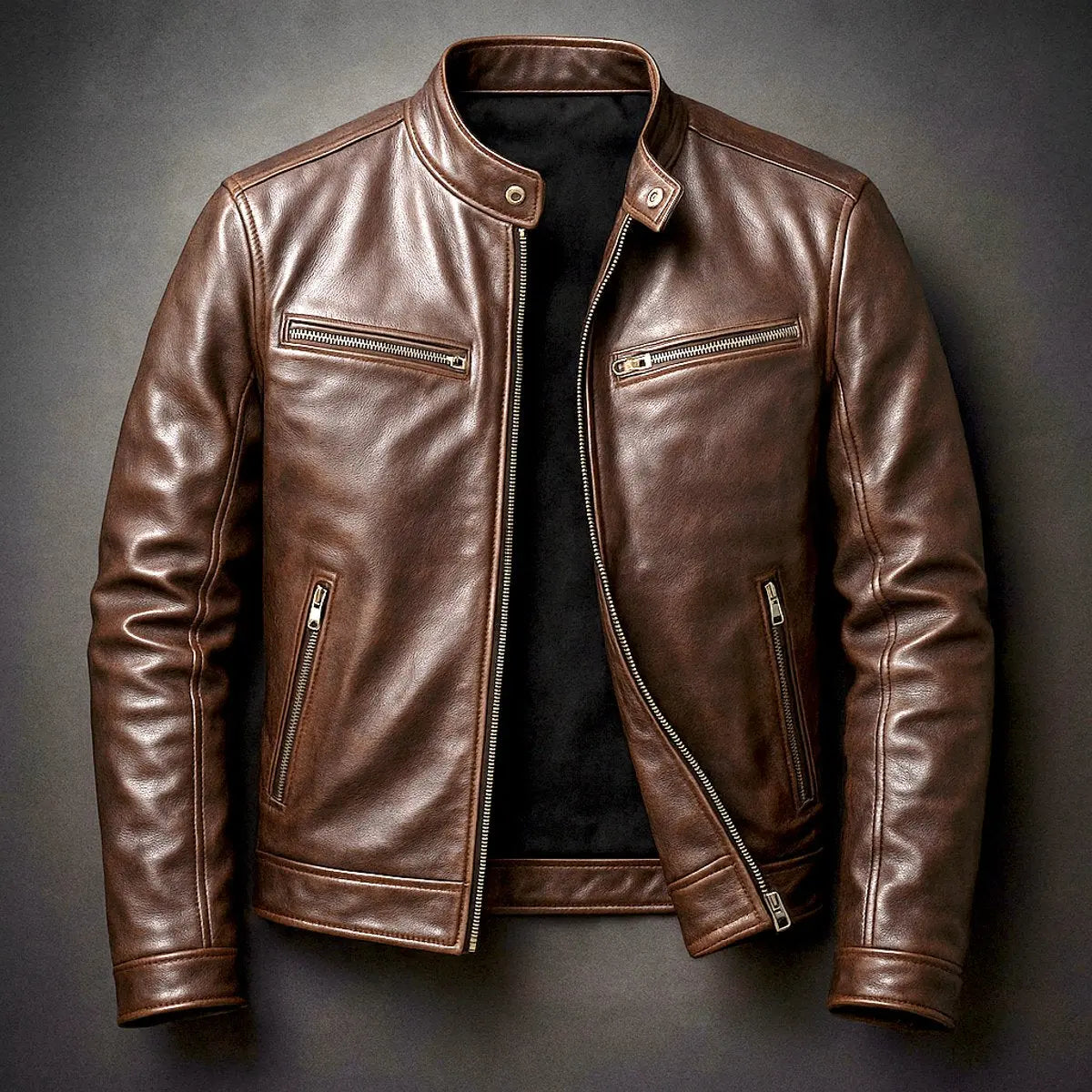 Chaqueta acolchada de estilo biker para hombre, con efecto de piel y cremallera