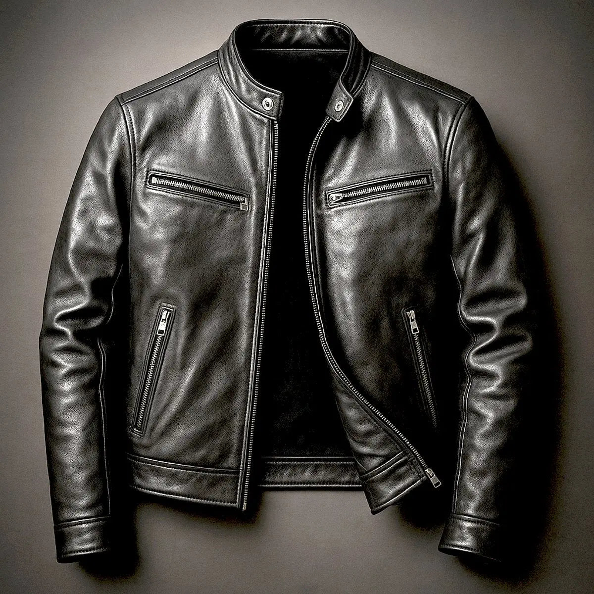 Chaqueta acolchada de estilo biker para hombre, con efecto de piel y cremallera