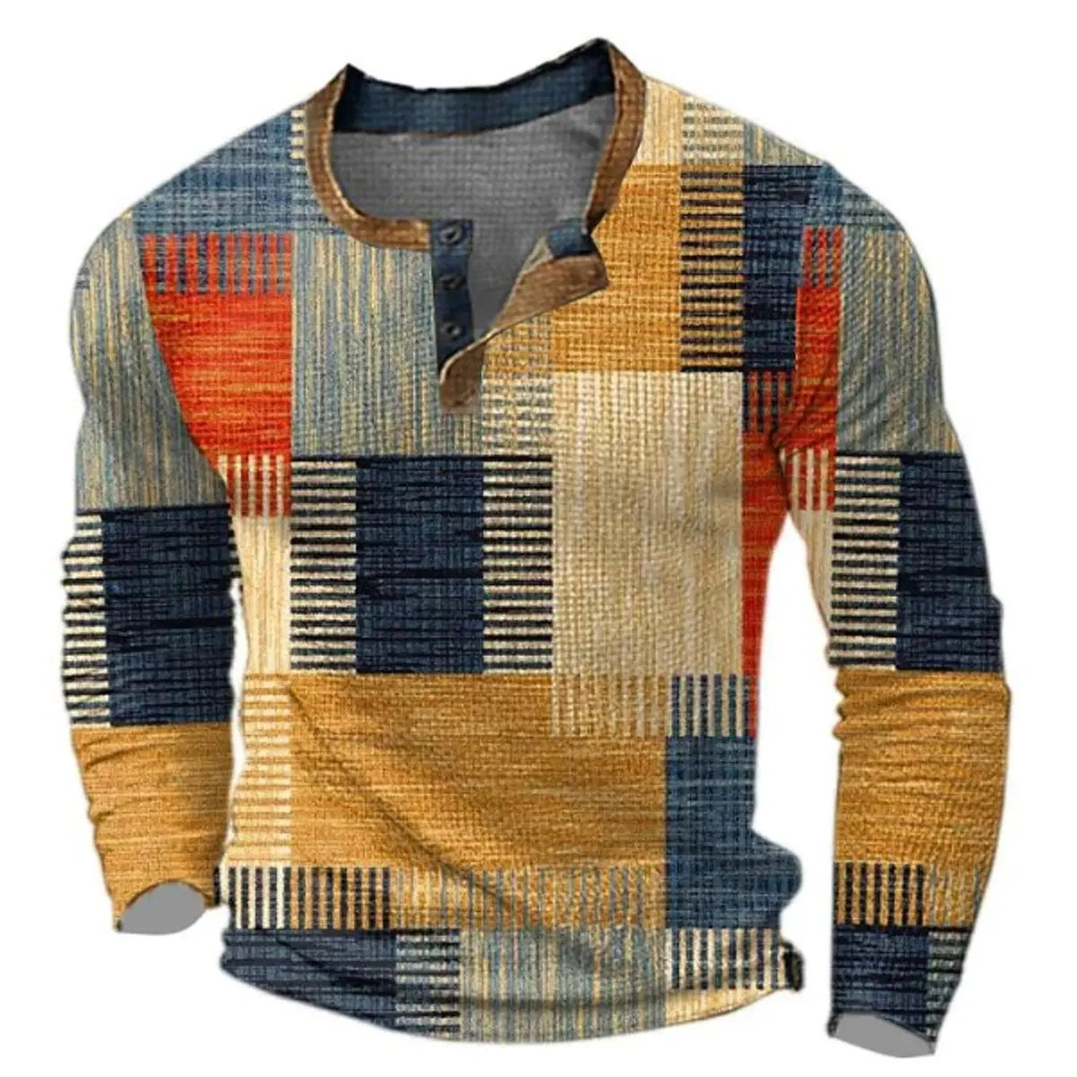 Jersey de punto de manga larga para hombre, con bloques de color retro y cuello Henley