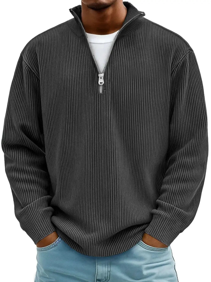 Jersey de punto acanalado para hombre, con cierre de un cuarto y cremallera