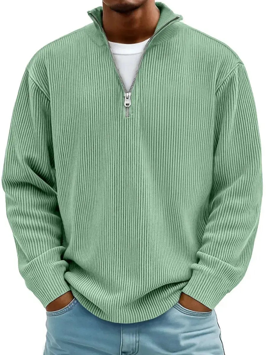 Jersey de punto acanalado para hombre, con cierre de un cuarto y cremallera
