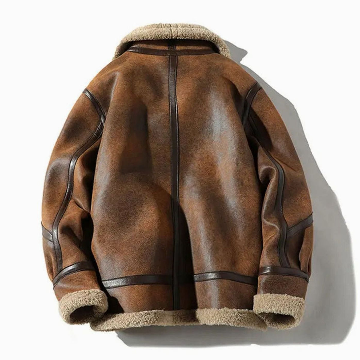Chaqueta bomber de aviador de ante para hombre, forrada de borreguito