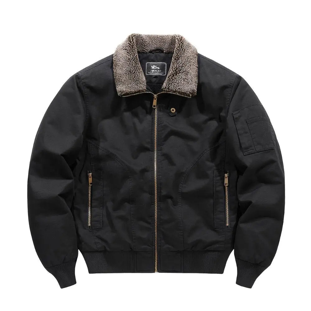 Chaqueta bomber para hombre, con cuello de borreguito y cierre delantero de cremallera