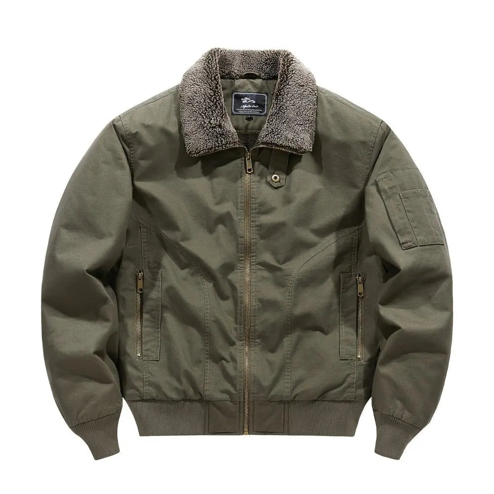Chaqueta bomber para hombre, con cuello de borreguito y cierre delantero de cremallera