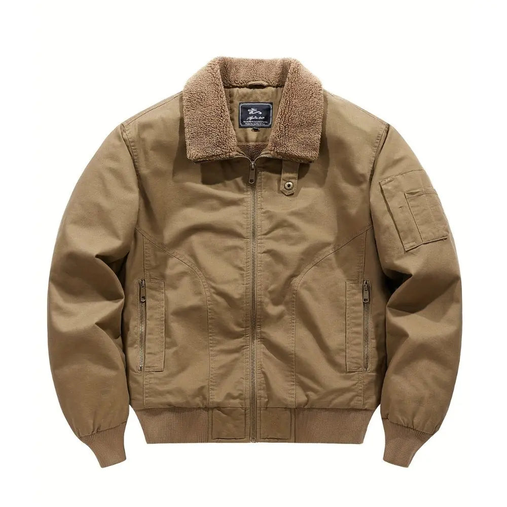 Chaqueta bomber para hombre, con cuello de borreguito y cierre delantero de cremallera