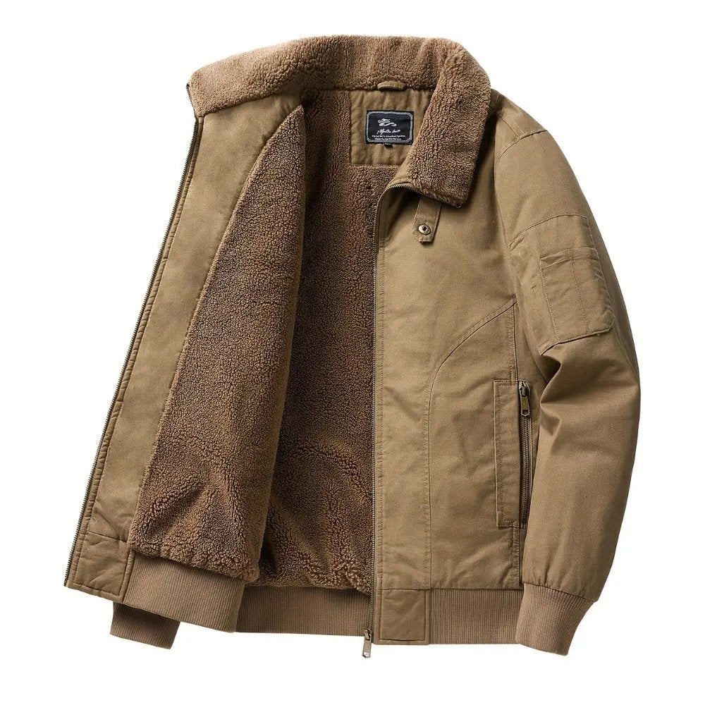 Chaqueta bomber para hombre, con cuello de borreguito y cierre delantero de cremallera