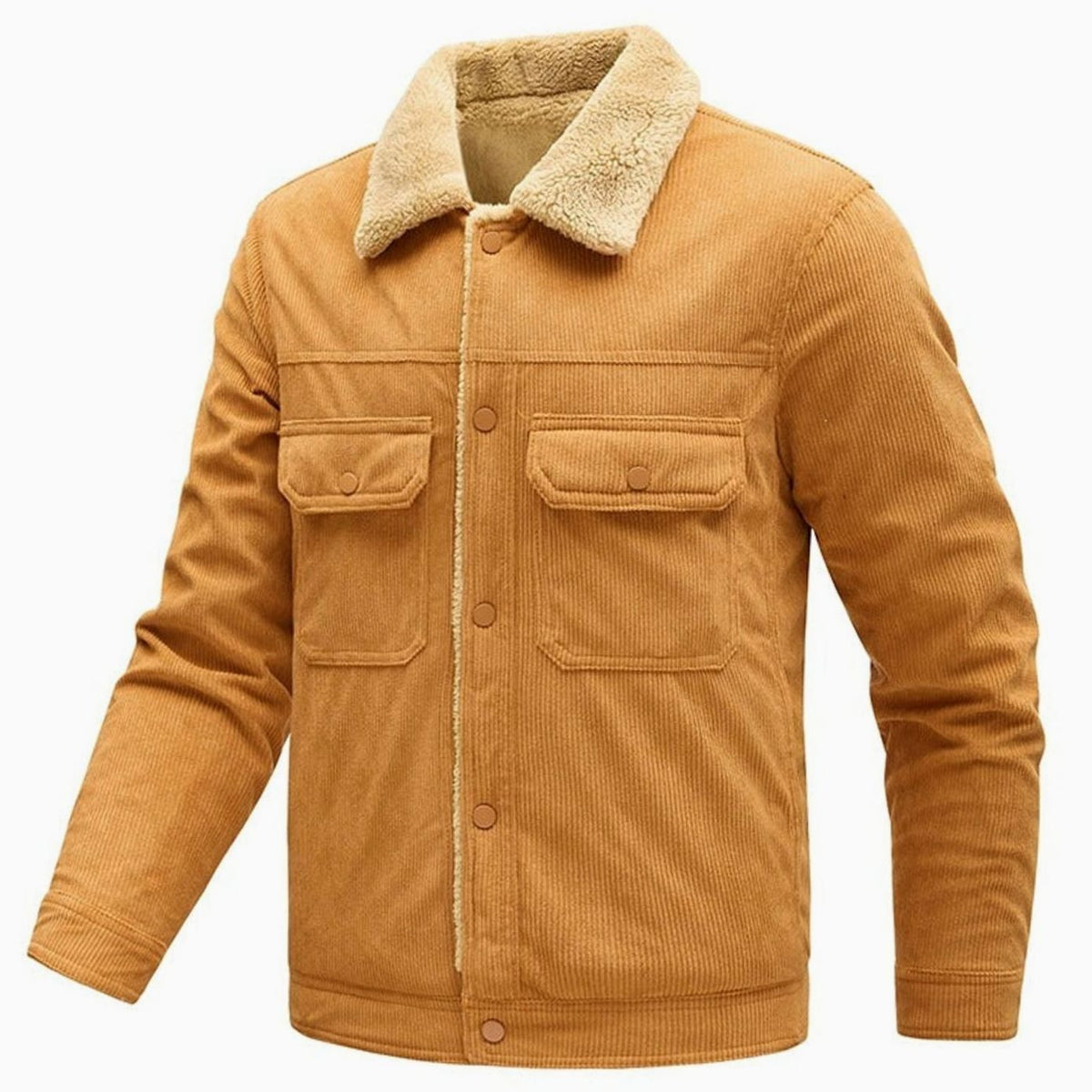 Chaqueta de pana para hombre, forrada de borreguito, con botones y bolsillos en el pecho