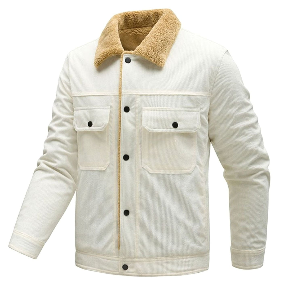 Chaqueta de pana para hombre, forrada de borreguito, con botones y bolsillos en el pecho
