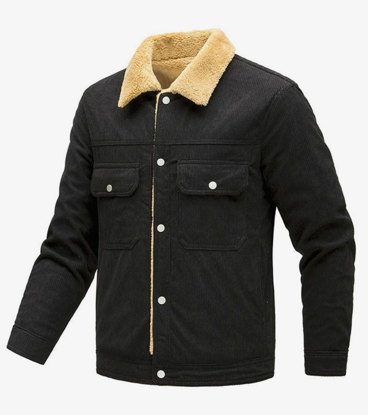 Chaqueta de pana para hombre, forrada de borreguito, con botones y bolsillos en el pecho
