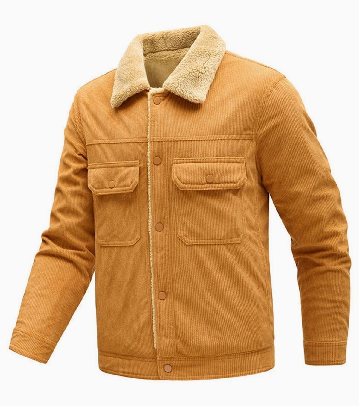 Chaqueta de pana para hombre, forrada de borreguito, con botones y bolsillos en el pecho
