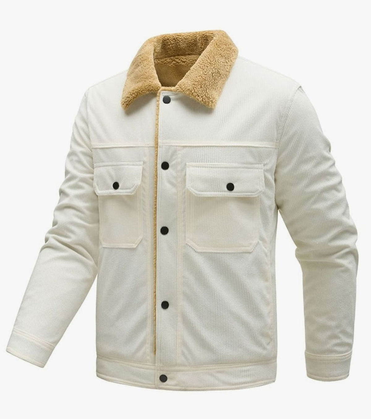 Chaqueta de pana para hombre, forrada de borreguito, con botones y bolsillos en el pecho