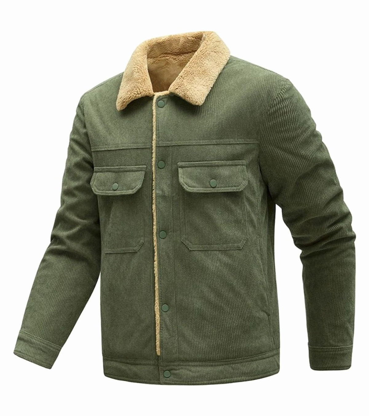 Chaqueta de pana para hombre, forrada de borreguito, con botones y bolsillos en el pecho