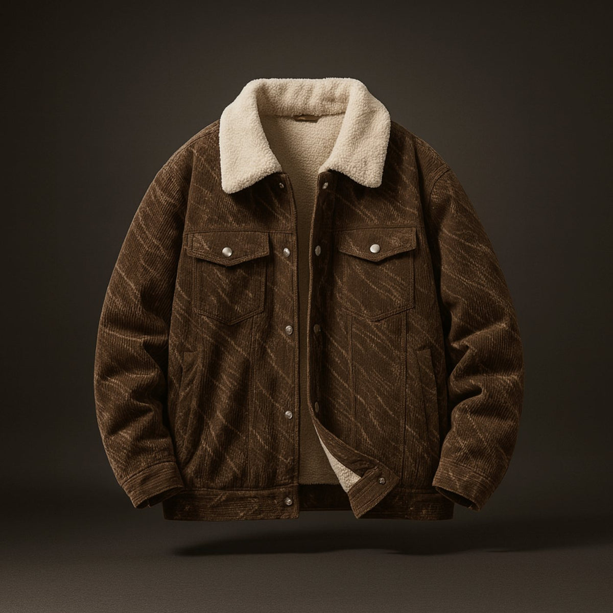 Chaqueta trucker de pana para hombre, forrada de borreguito