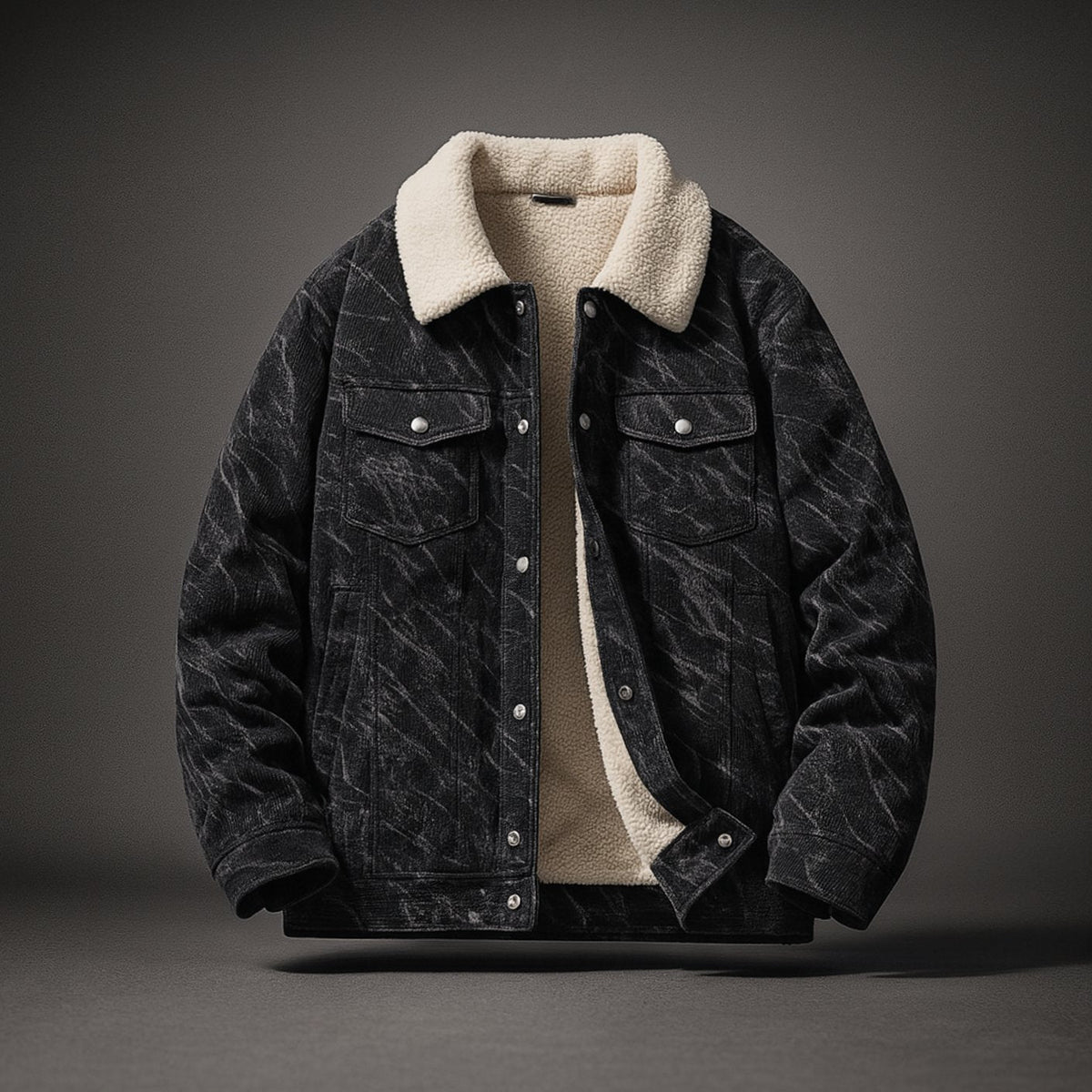 Chaqueta trucker de pana para hombre, forrada de borreguito