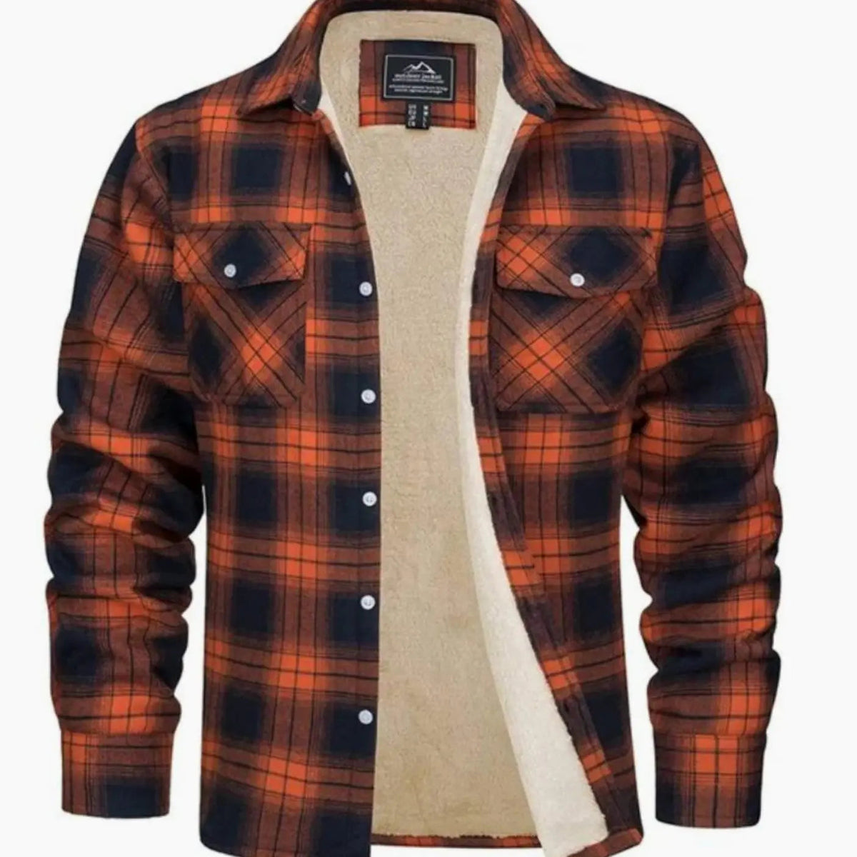 Chaqueta camisera de franela de cuadros para hombre, forrada de borreguito