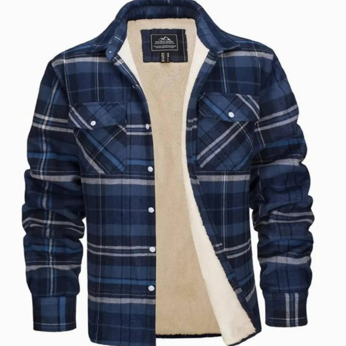 Chaqueta camisera de franela de cuadros para hombre, forrada de borreguito