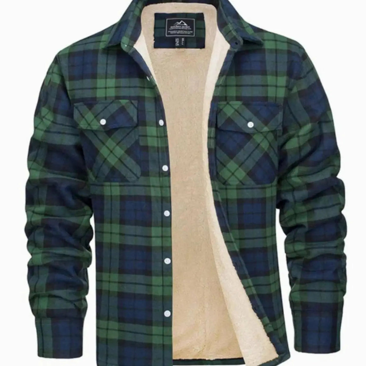 Chaqueta camisera de franela de cuadros para hombre, forrada de borreguito