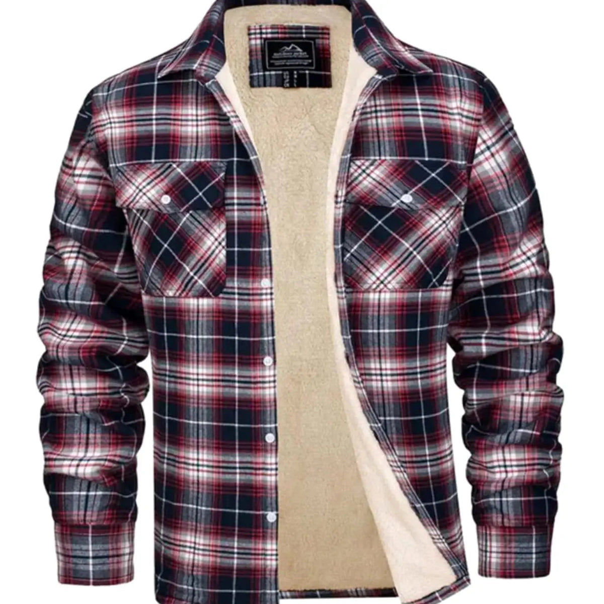 Chaqueta camisera de franela de cuadros para hombre, forrada de borreguito