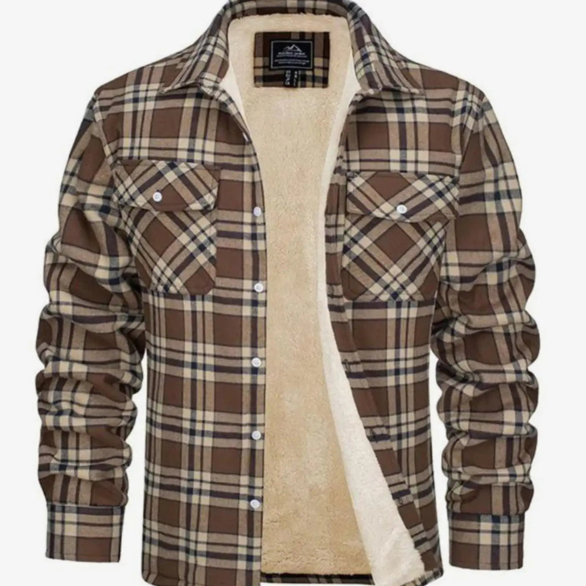 Chaqueta camisera de franela de cuadros para hombre, forrada de borreguito