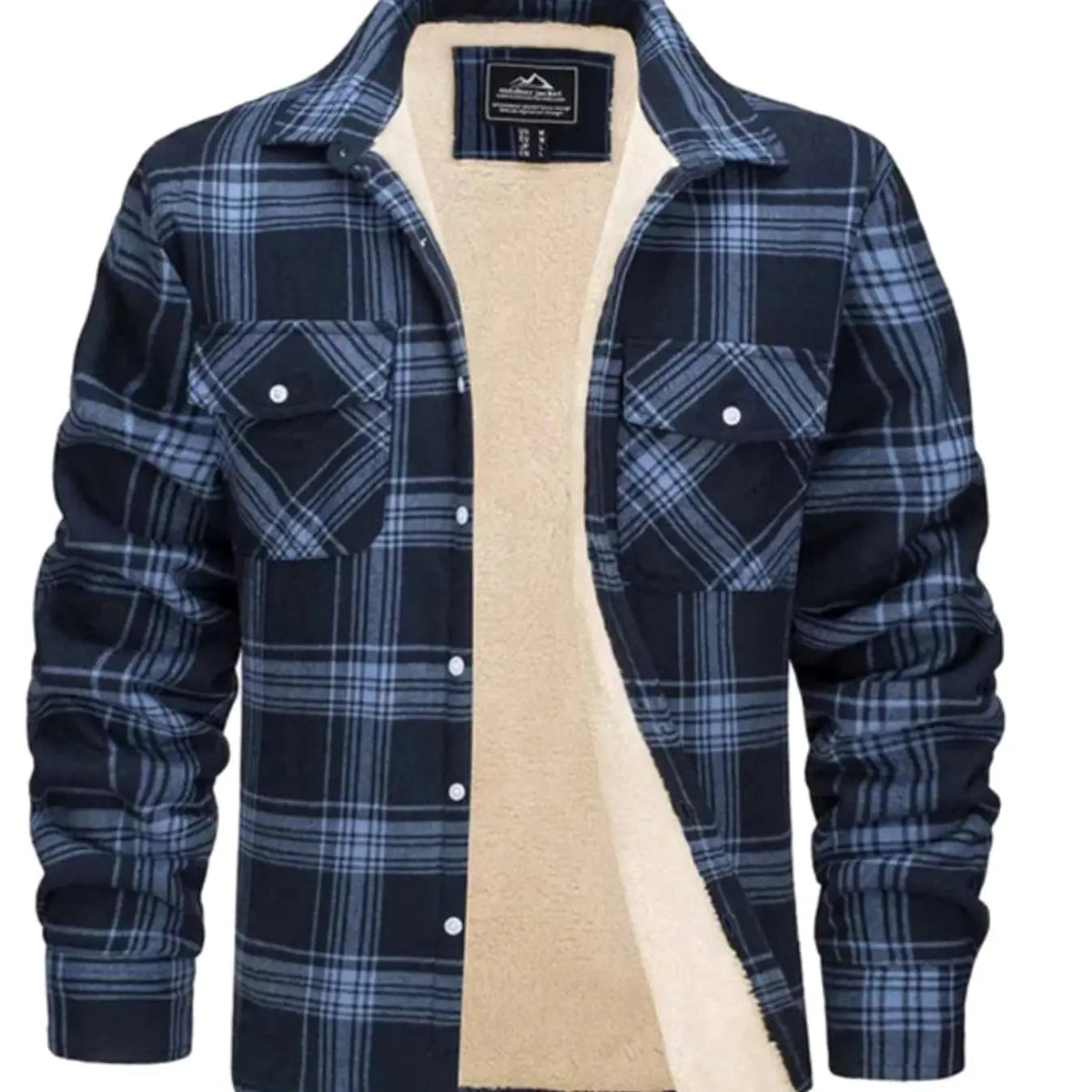 Chaqueta camisera de franela de cuadros para hombre, forrada de borreguito
