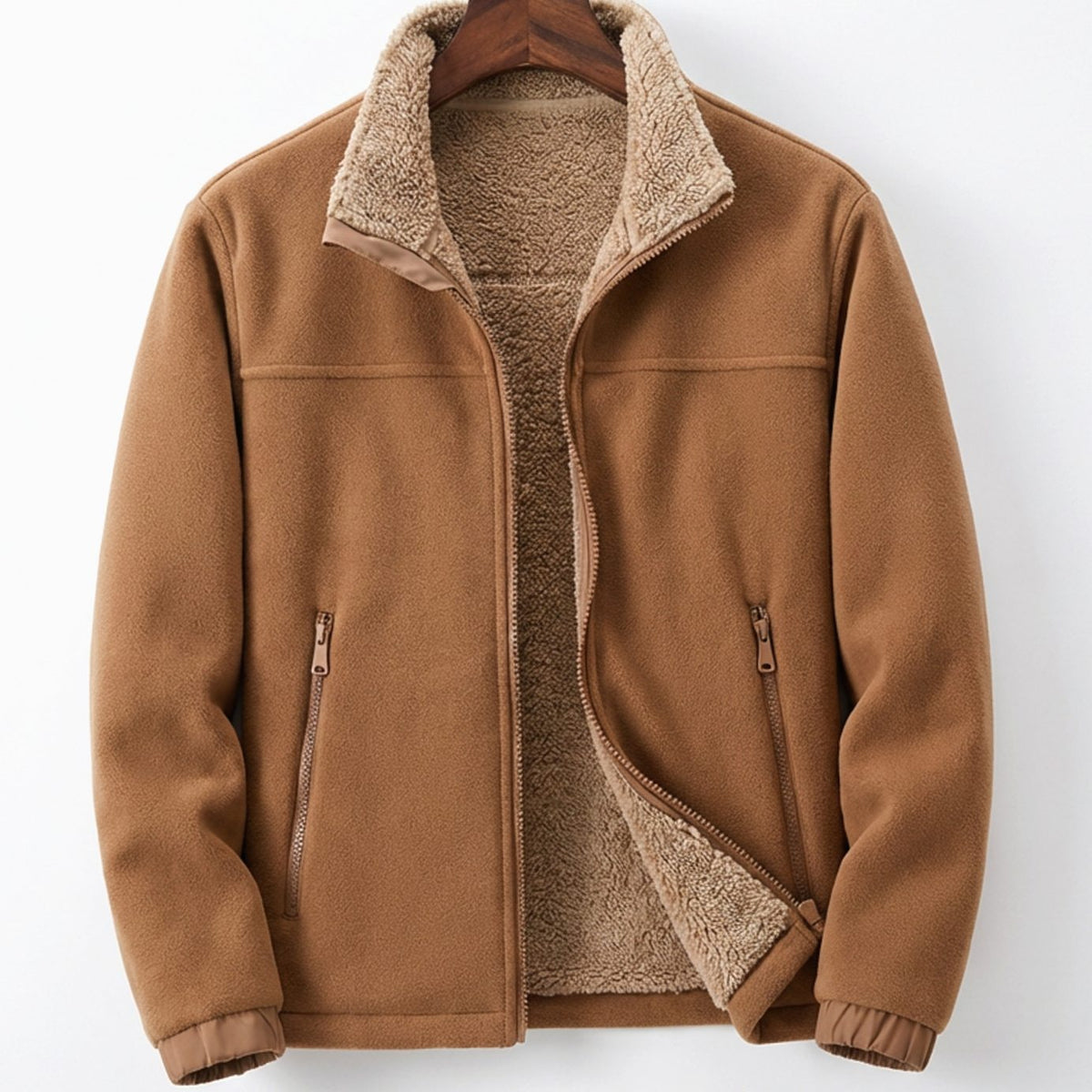 Chaqueta polar para hombre, forrada de borreguito y con cremallera completa