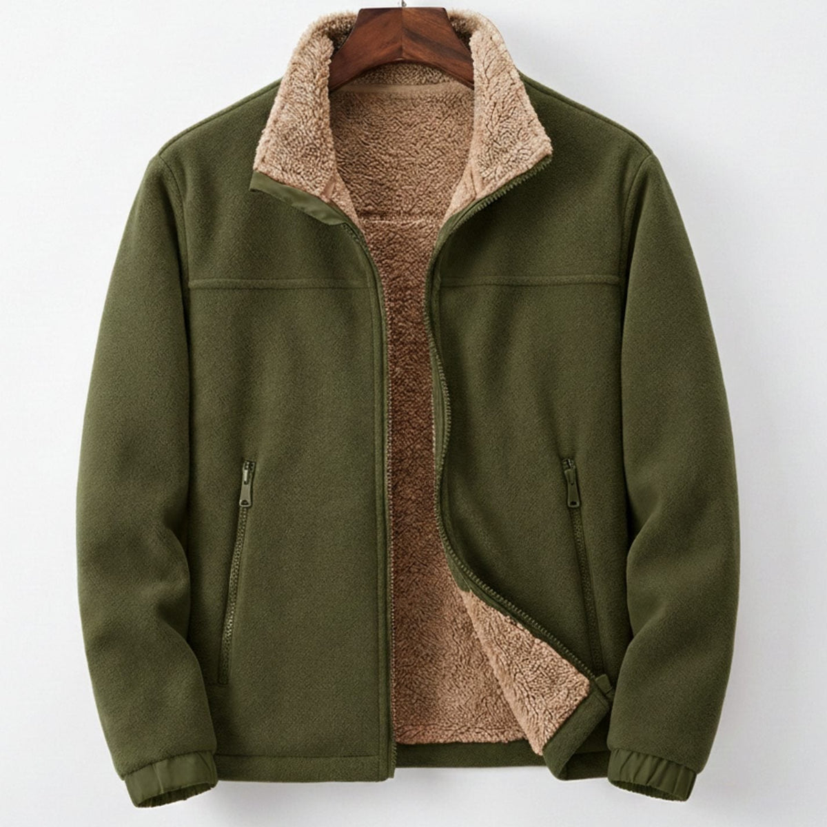 Chaqueta polar para hombre, forrada de borreguito y con cremallera completa
