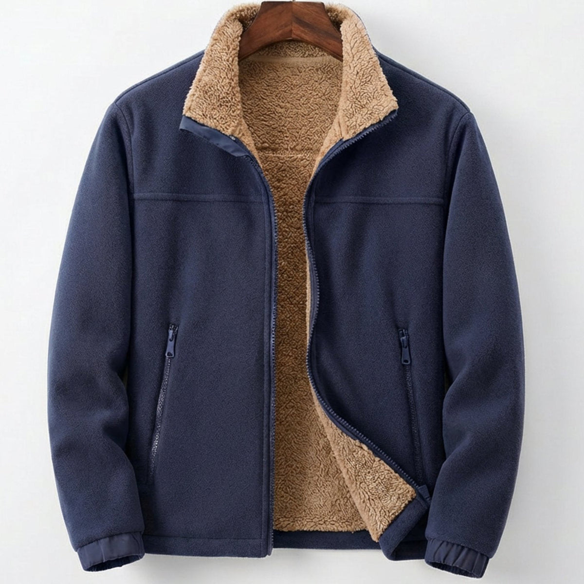 Chaqueta polar para hombre, forrada de borreguito y con cremallera completa