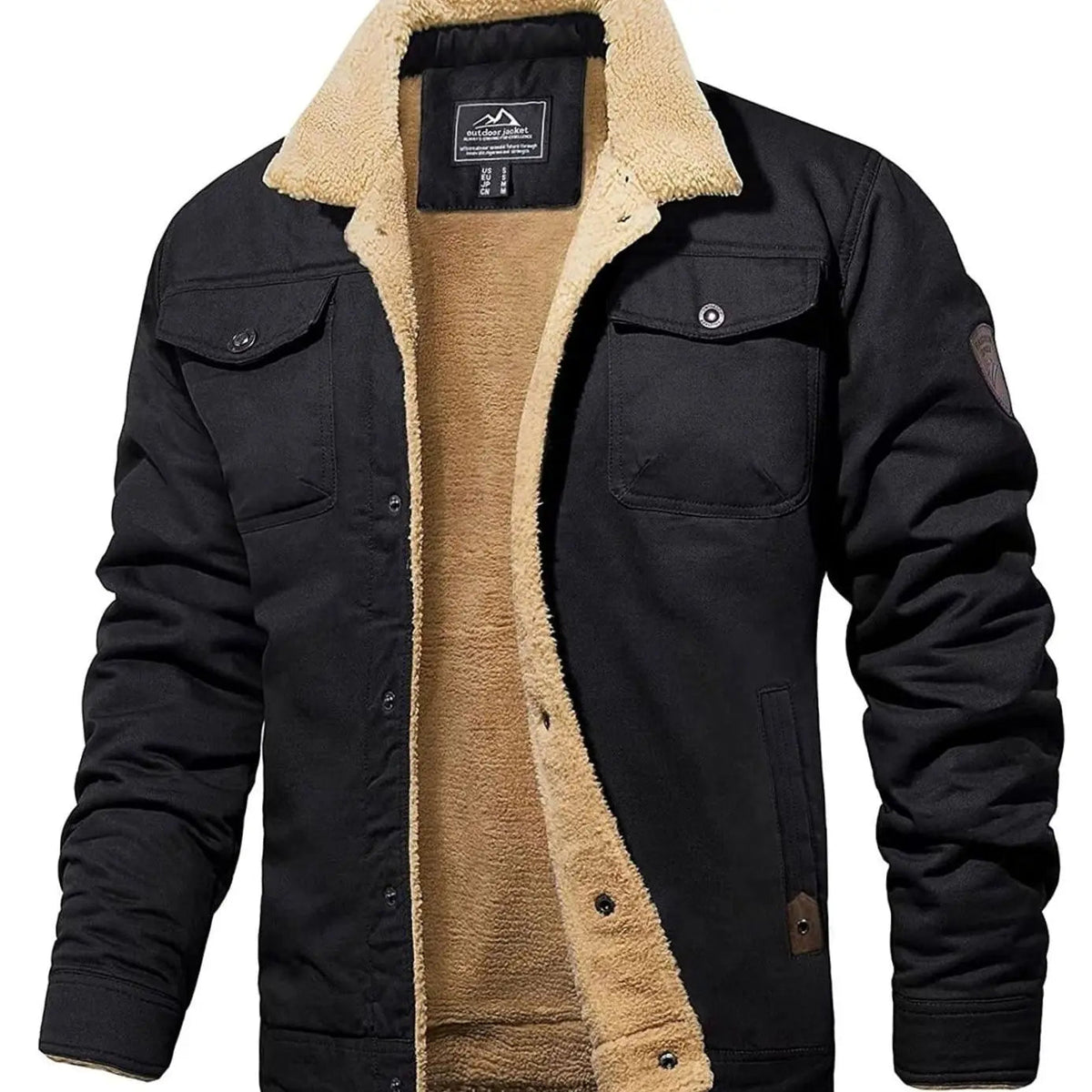 Chaqueta de invierno de corte holgado para hombre, forrada de borreguito y con botones a presión