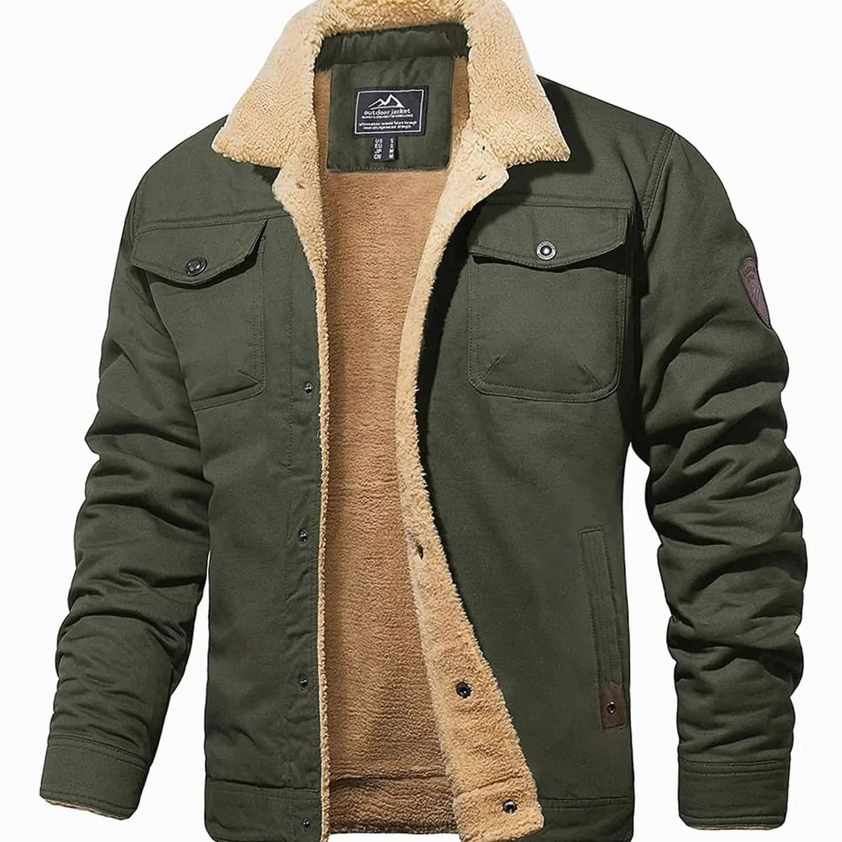 Chaqueta de invierno de corte holgado para hombre, forrada de borreguito y con botones a presión
