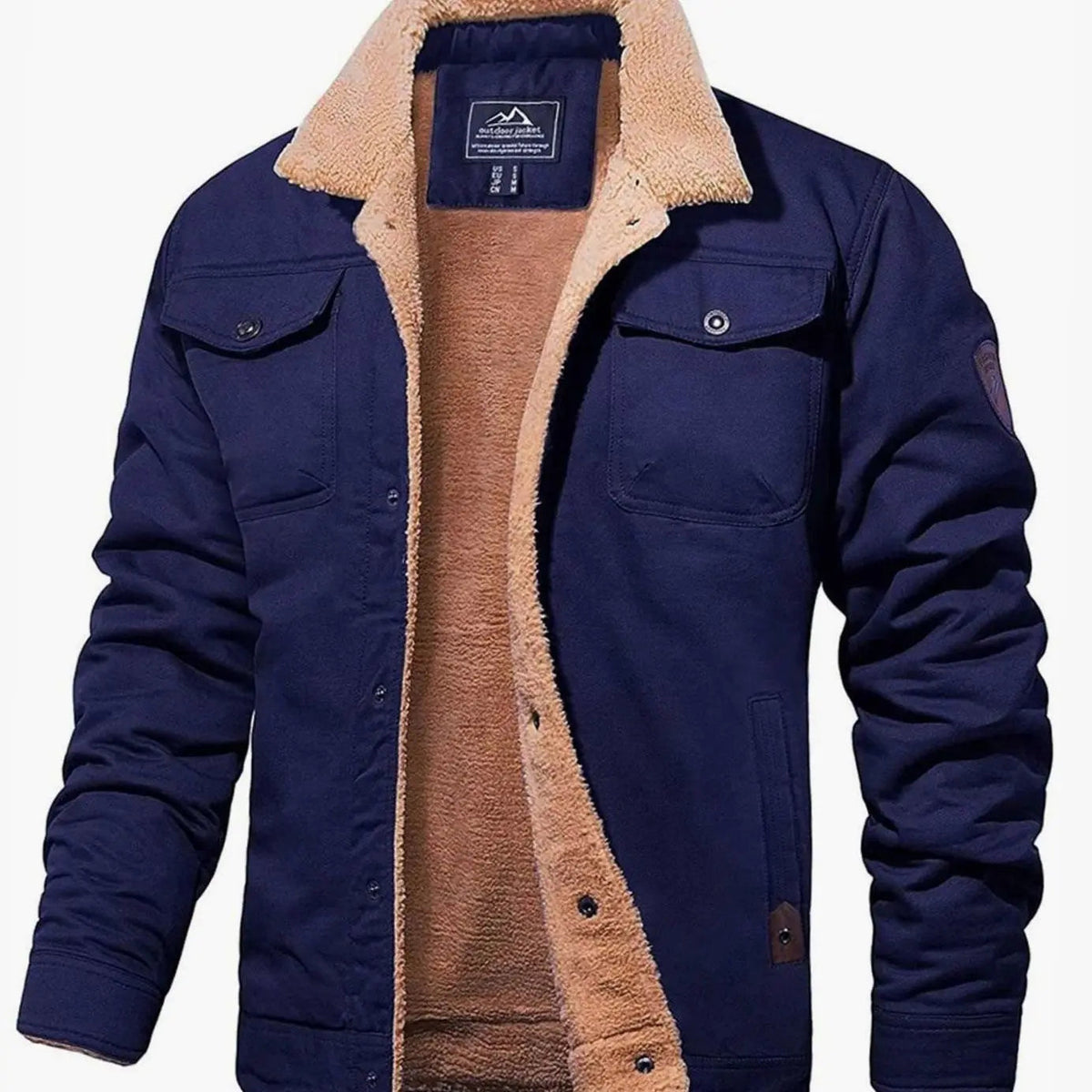 Chaqueta de invierno de corte holgado para hombre, forrada de borreguito y con botones a presión