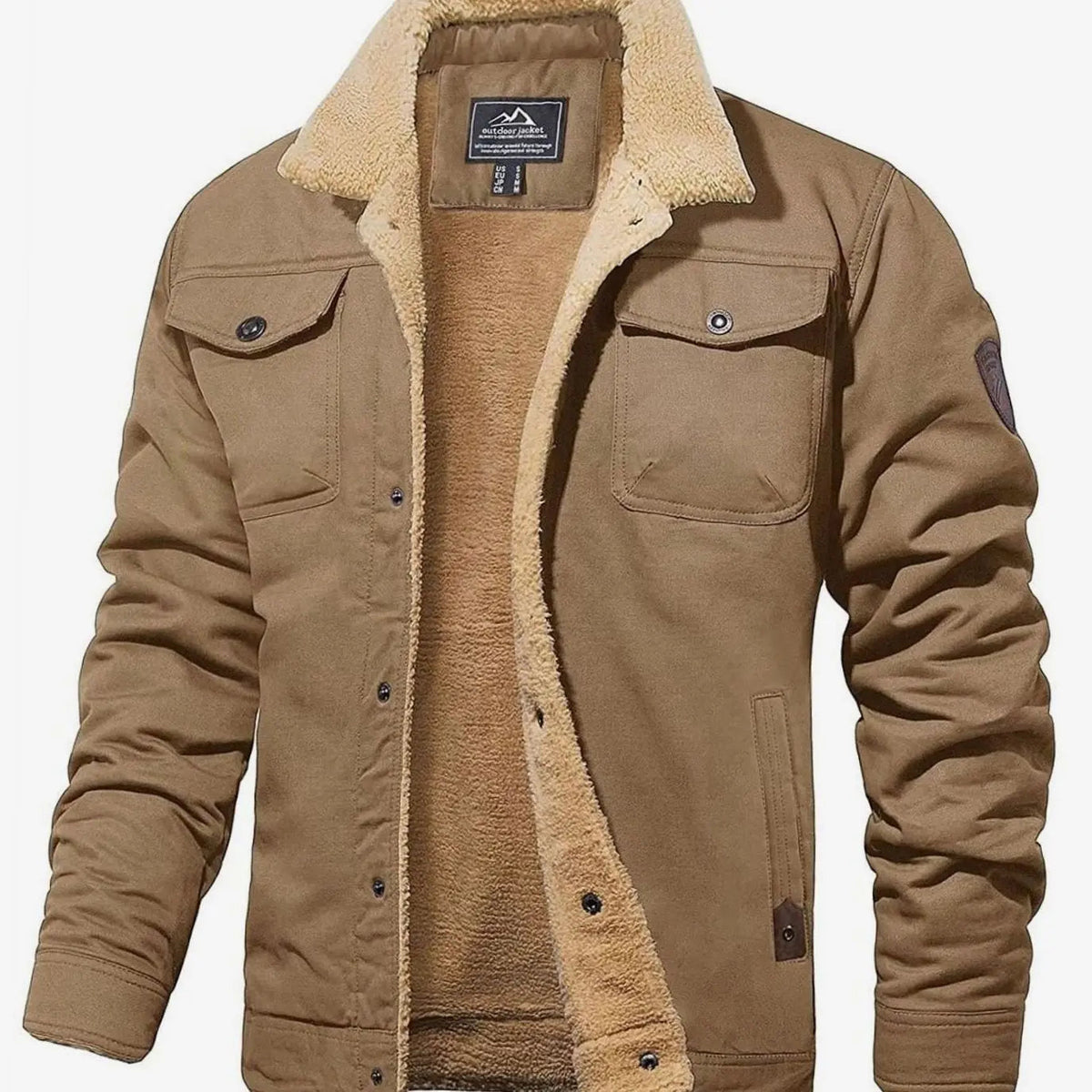 Chaqueta de invierno de corte holgado para hombre, forrada de borreguito y con botones a presión