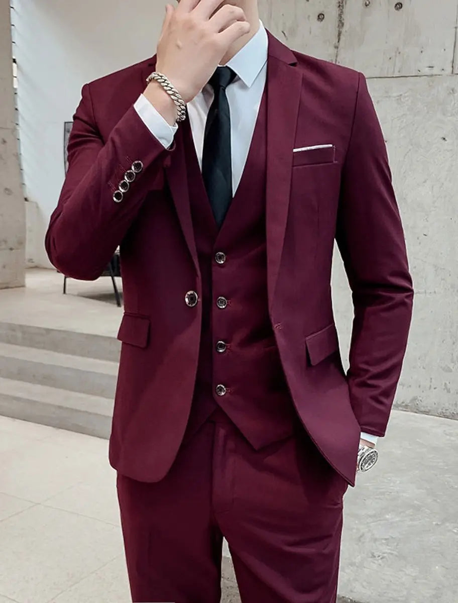 Traje sastre de tres piezas para hombre, de botonadura sencilla y dos botones