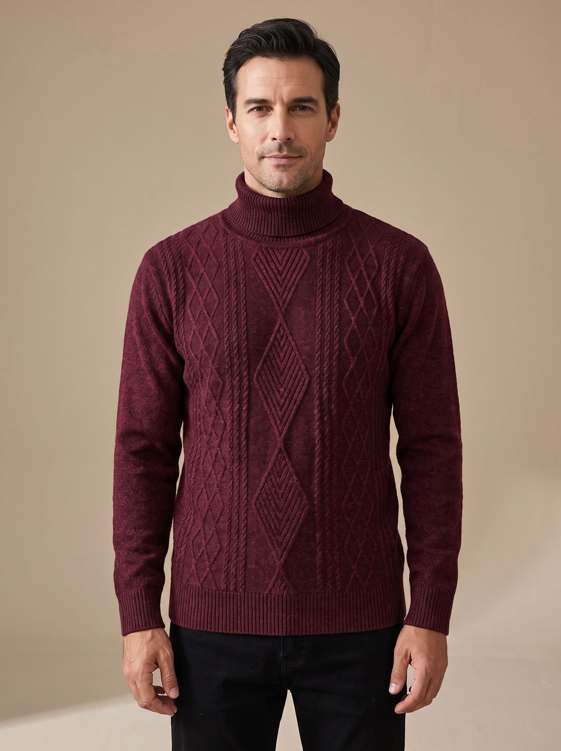 Jersey de cuello alto de punto trenzado y corte entallado para hombre