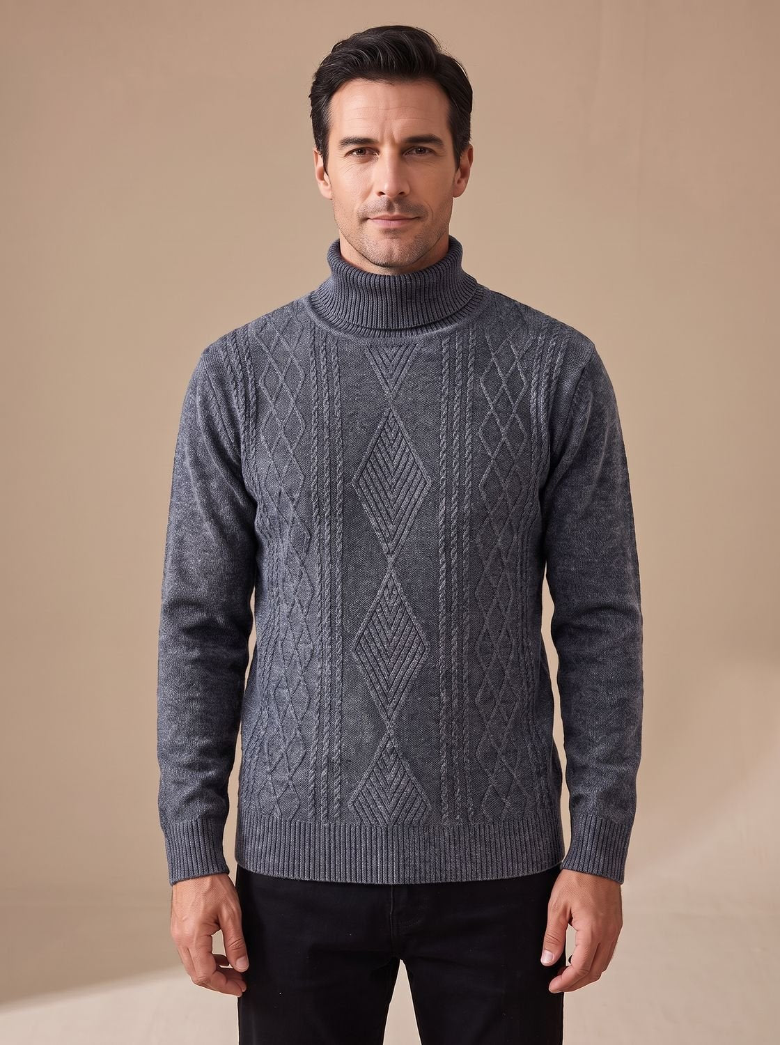 Jersey de cuello alto de punto trenzado y corte entallado para hombre